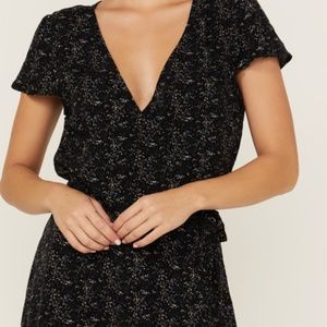 Blue Floral Short Sleeve Wrap Romper